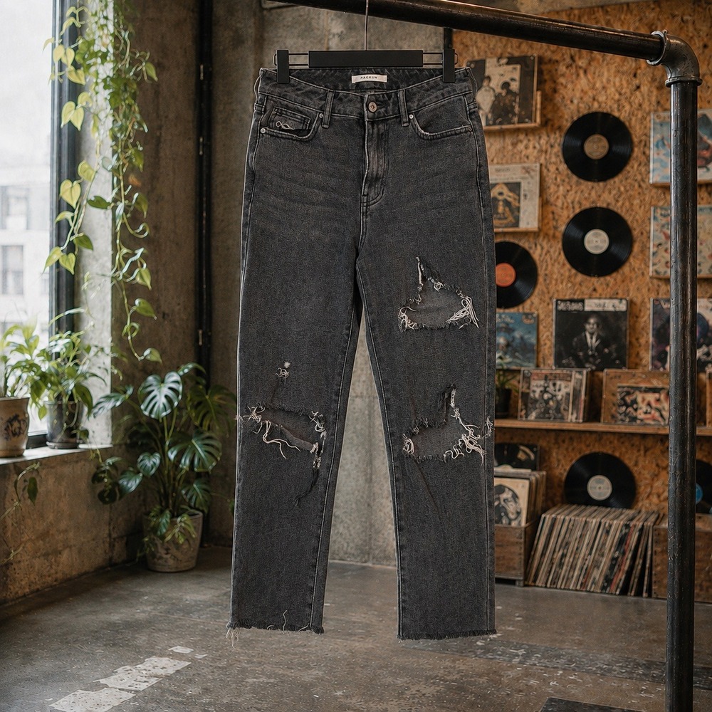 PacSun Washed Black Distressed Mom Jeans High Waisted Size 25 Grunge‎ Streetwear